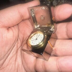 Vintage 1996 Working Mini clock In Gift Box Heavy Two Tone CL-X15A New Battery